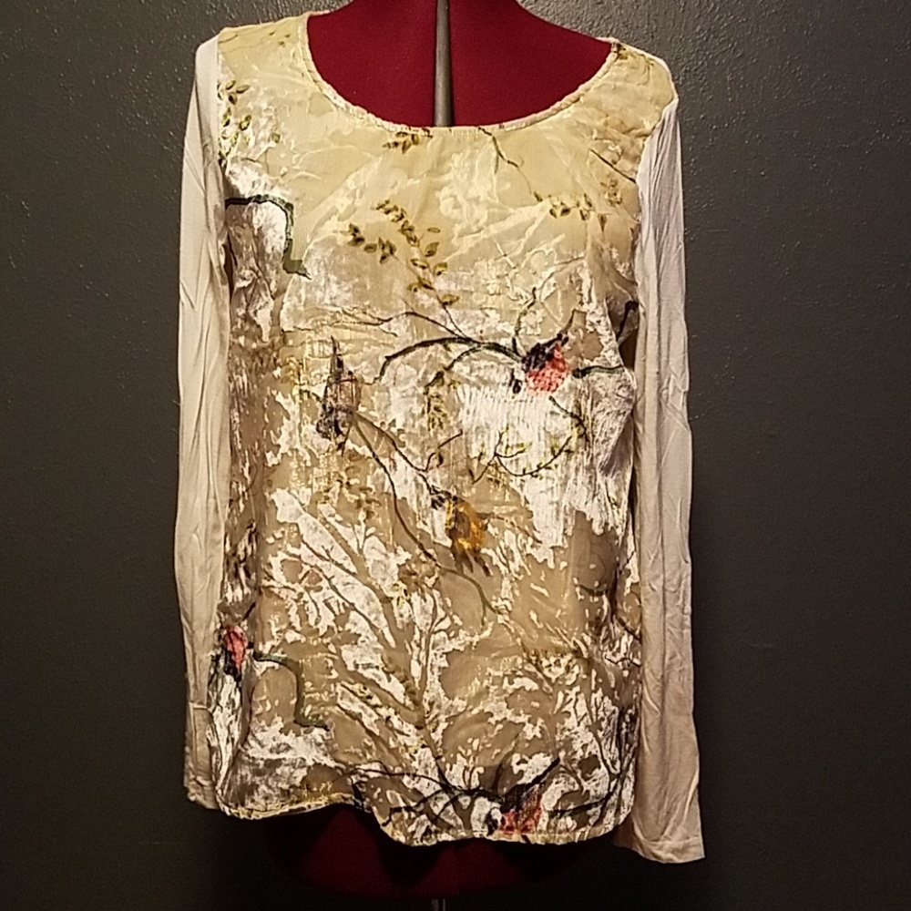 Velvet cream and gold bird top